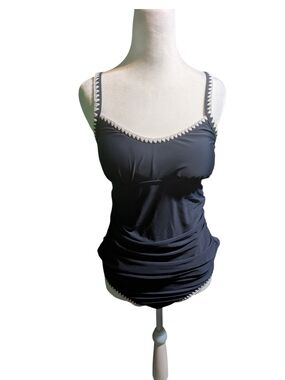 NWT Cupshe Navy Tankini Top with White Scallop Trim